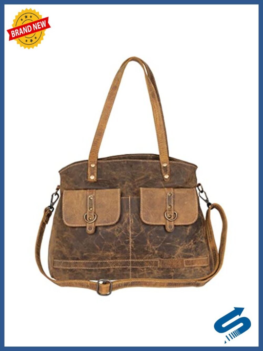 Genuine Leather Crossbody Bag with Classic Weathered Look